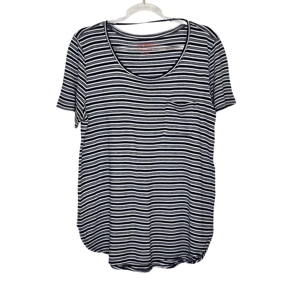 Joe Fresh Scoop Neck Striped‎ Short Sleeve Pocket Tee Top M